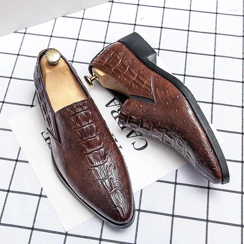 Dress Shoes Crocodile Pattern Leather For Men Classic Italian Casual Party Wedding Loafer Hombre Slip-on Suit Footwear Zapatos