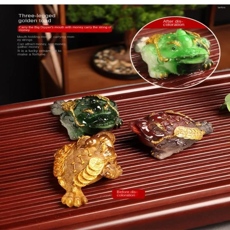 Tea Pets Golden Toad Lucky Water Cambia colore Vassoio in resina per animali domestici Decorazione da tavolo Ornamenti Set Accessori