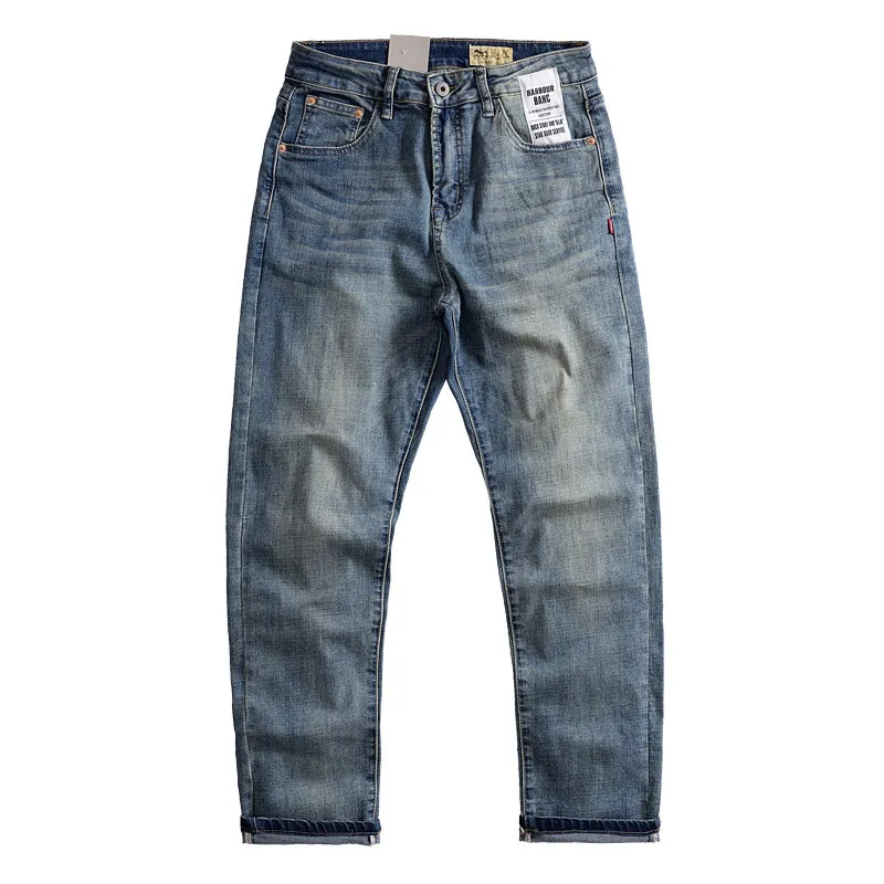 Męskie dżinsy Hipster Men Retro Made Old Micro Stretch Proste swobodne jeansy i spodnie 230914