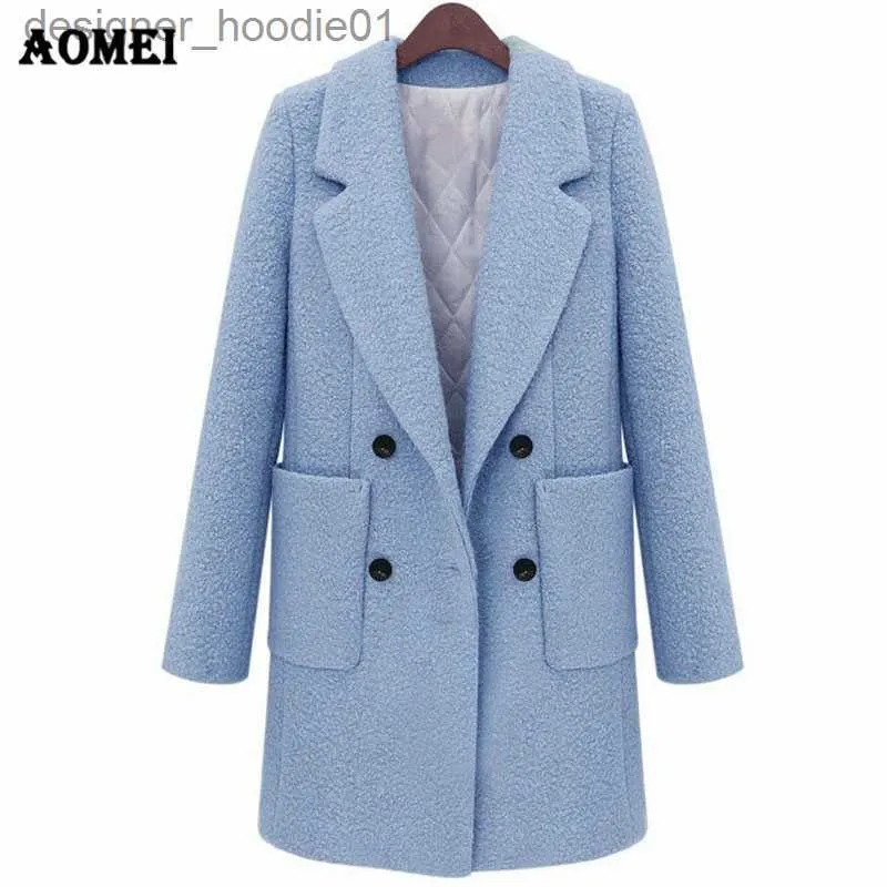 Parkas pour femmes Automne Hiver Manteau de laine épais matelassé surdimensionné pour femmes Blanc Bleu Vêtements d'extérieur Double boutons Manches longues Laine Automne Mode 210416 L230915