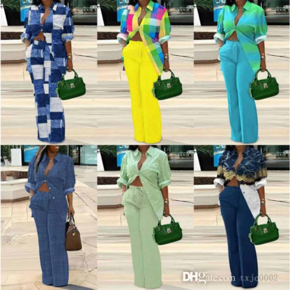 Costume pantalon pour femmes, mode polyvalente, chemise imprimée à manches longues, tenues décontractées, ensemble deux pièces assorti, grande taille 3XL, nouvelle collection 2023