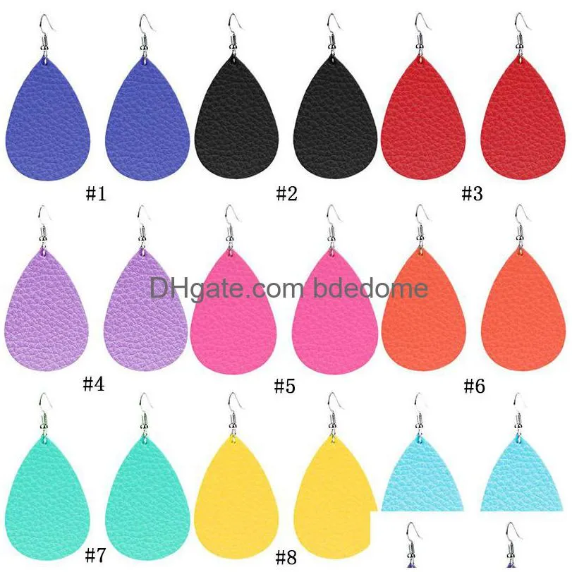 Dangle Chandelier 9 couleurs Pu cuir boucles d'oreilles en forme de larme dames goutte d'eau double face crochet d'oreille en argent pour femmes créateur de mode Delive Dhsiz