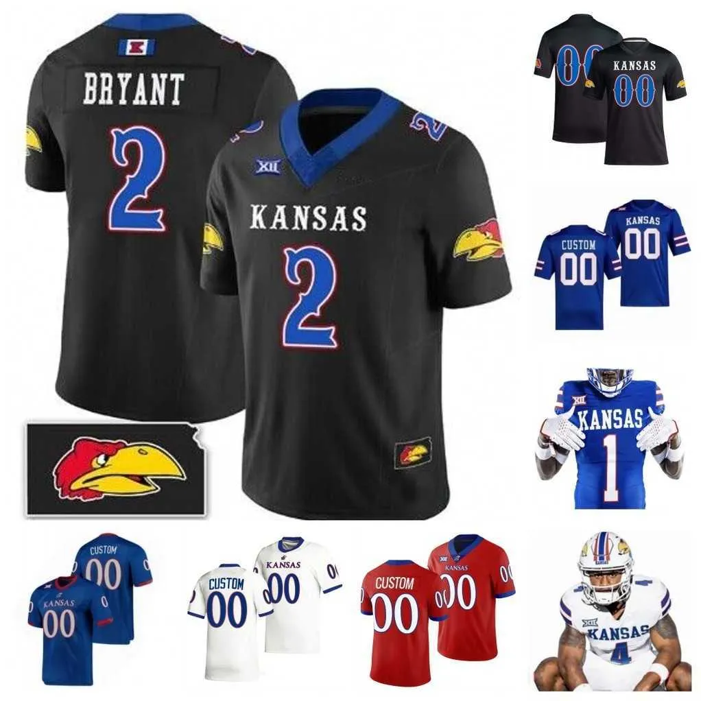 2023 Custom NCAA Kansas Jayhawks Football Jersey 6 Jalon Daniels 4 Devin Neal 2 Lawrence Arnold 1 Kenny Logan Jr. 8 Kwinton Lassiter 9 Jason Bean 20 Daniel Hishaw Jr.