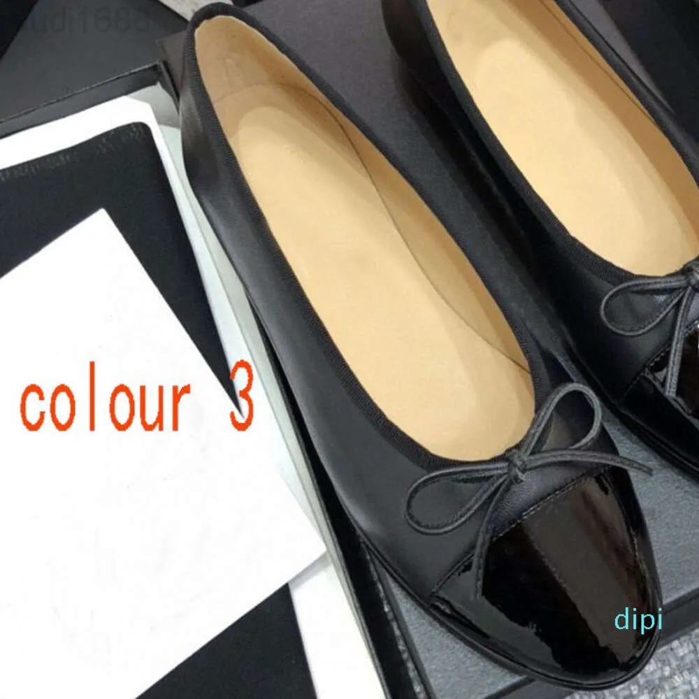 designer Dress shoes Spring and Autumn 100% cowhide letter bow Ballet Dance fashion women black Flat boat shoe Lady leather Trample Lazy size 34-4G