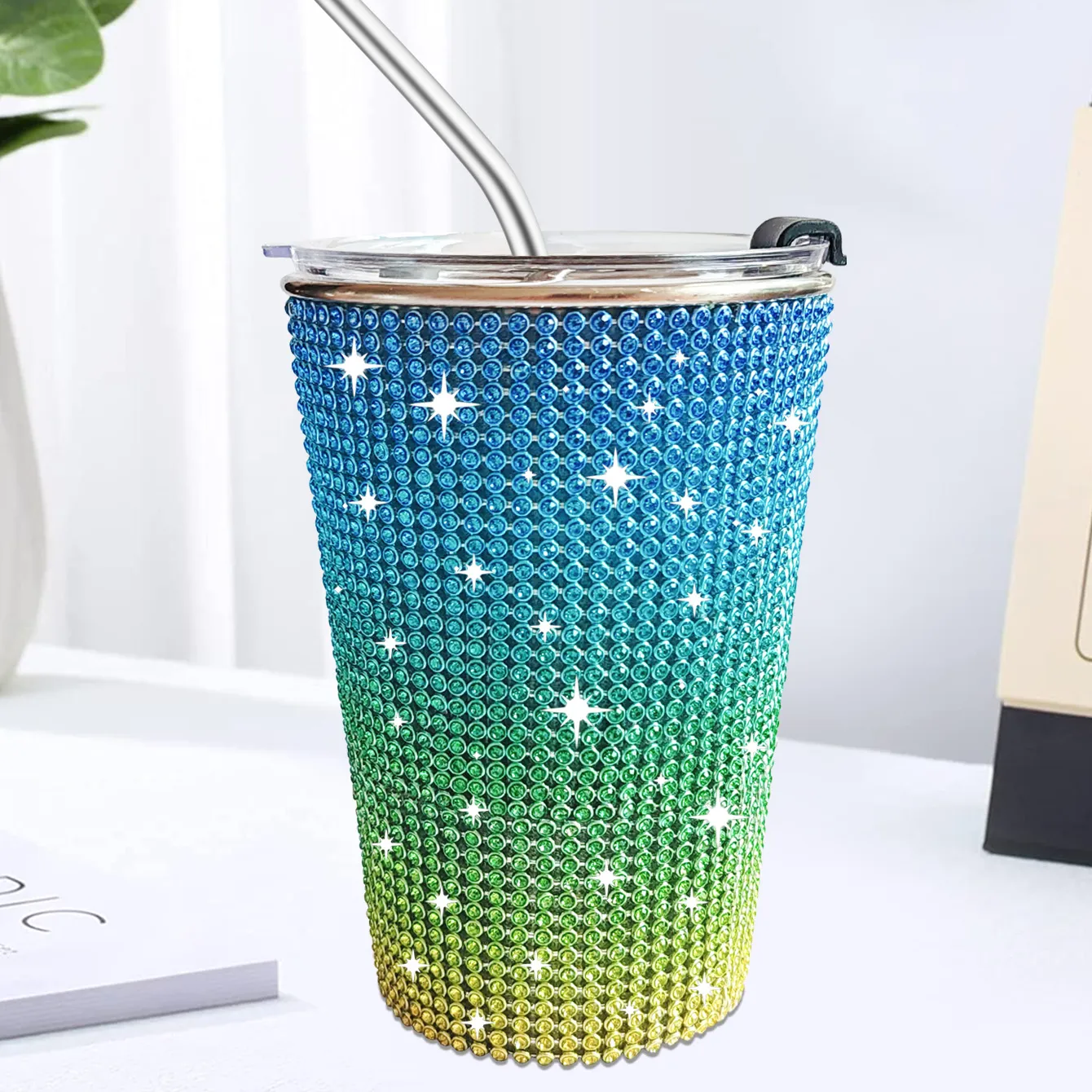 400ml Glitter Tumbler Straw Juice Cups Vacuum Insulated Cups Stainless Steel Ice Milk Bottle Party Gift Cup Girl Travel Mug