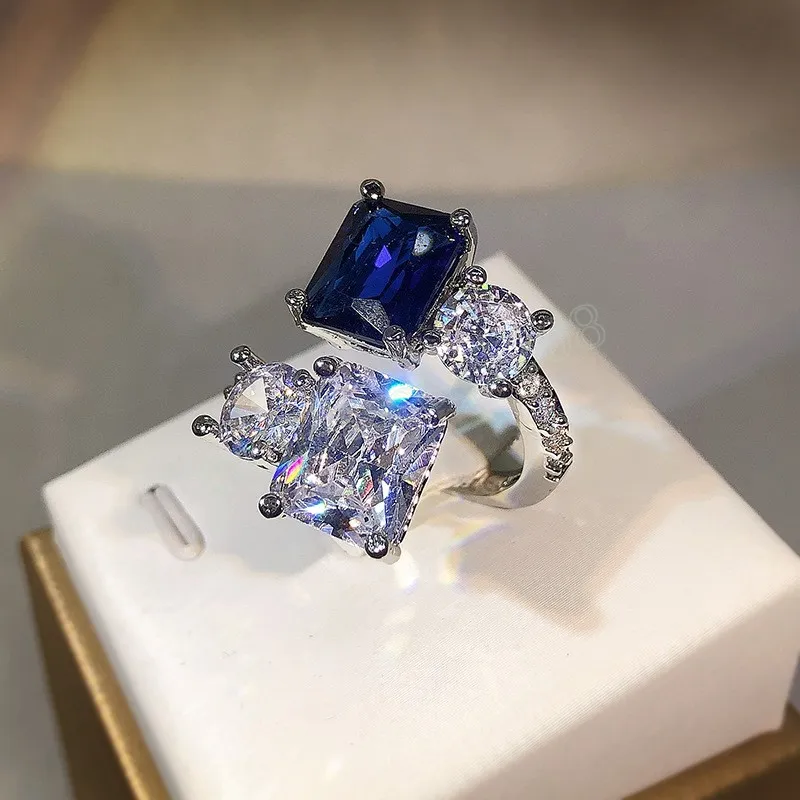 Роскошное кольцо из серебра 925 пробы с высокоуглеродистым бриллиантом, ледяной цветок, предложение, кольцо, женский квадратный темно-синий циркон, вечерние ювелирные изделия на день рождения, подарок