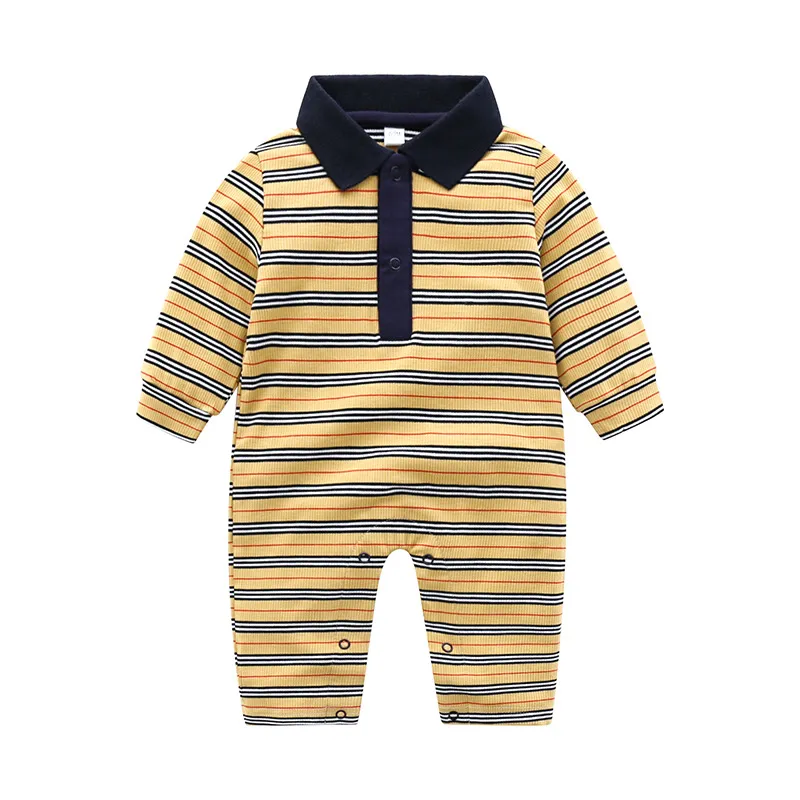 Vår- och hösten babykläder avslappnad långärmad randig pojke flickor nyfödda baby romper 0-3 månader