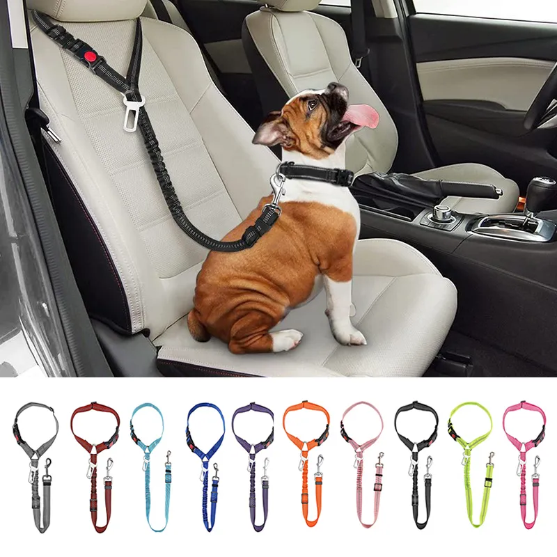 Colliers de chien Laisses Solide Anti-choc Deux-en-un Harnais Laisse Ceinture de sécurité de voiture pour animaux de compagnie avec clip Siège arrière Sécurité Collier de chaton Accessoires 230915