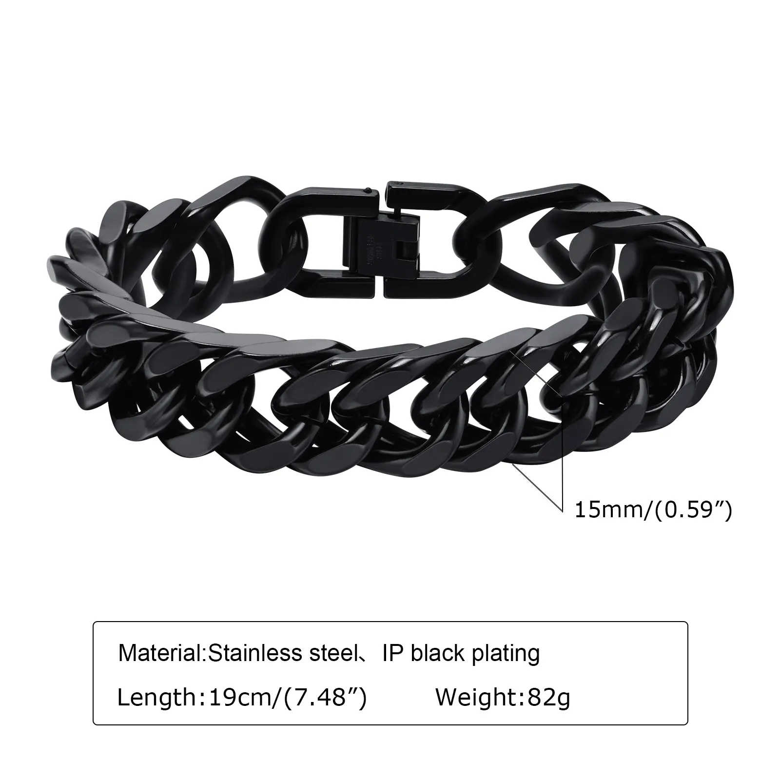 Bracciale a catena intrecciata doppia in acciaio inossidabile Bracciale a maglie uomo Donna Enorme 15 mm 8,5 pollici Argento dorato nero 88 g Peso n1369