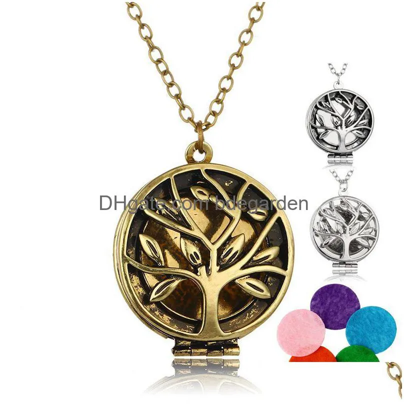 Pendentif Colliers Nouvel arbre de vie Collier d'aromathérapie ouvert diffuseur d'huile essentielle médaillon flottant pour femmes hommes bijoux de mode A Dhkux