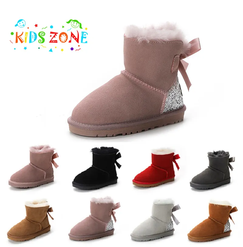 Stivali per bambini Designer Tasman Scarpe per bambini Pelliccia di castagna Pelle di pecora Shearling Tazz Mules Ragazza Ragazzo Ultra Mini Tomaia in pelle scamosciata Comoda scarpa autunno inverno uggity con plateau