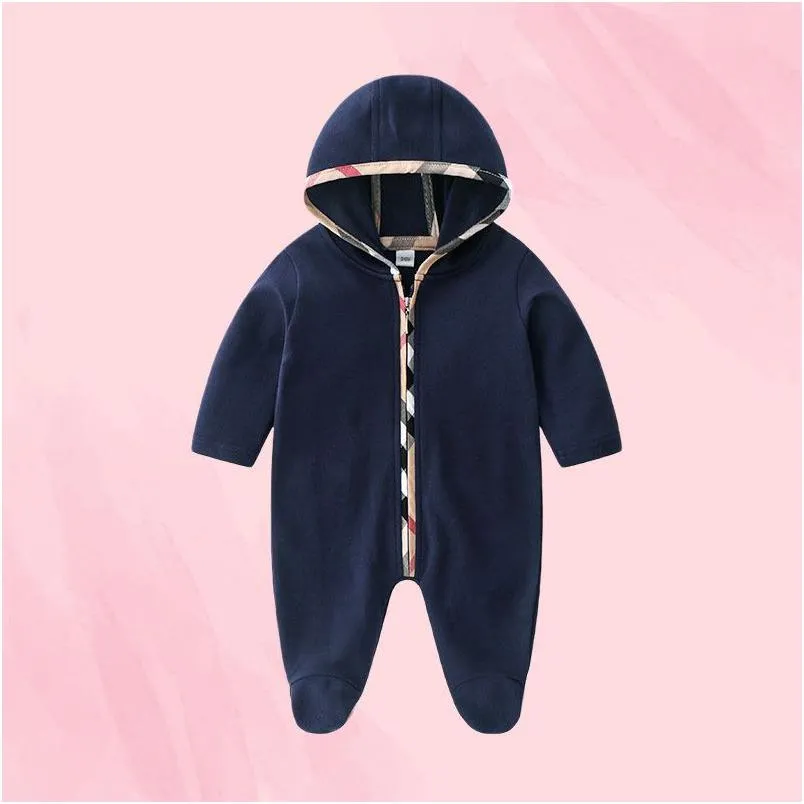 Yeni doğan bebek ekose kapüşonlu sürprizler çocuk tasarımcısı romper pamuk uzun kollu tek parçalı onesies bodysuit tulumlar çocuklar butik damla dhh7w