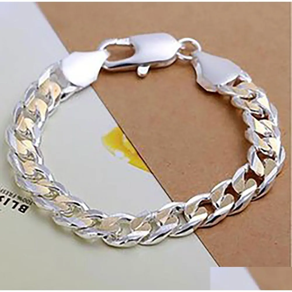 En gros 925 Sterling Sier 10Mm chaînes de charme 8 bracelet bracelet boîte-cadeau de fête bijoux de mode bracelets de serrure carrée livraison directe