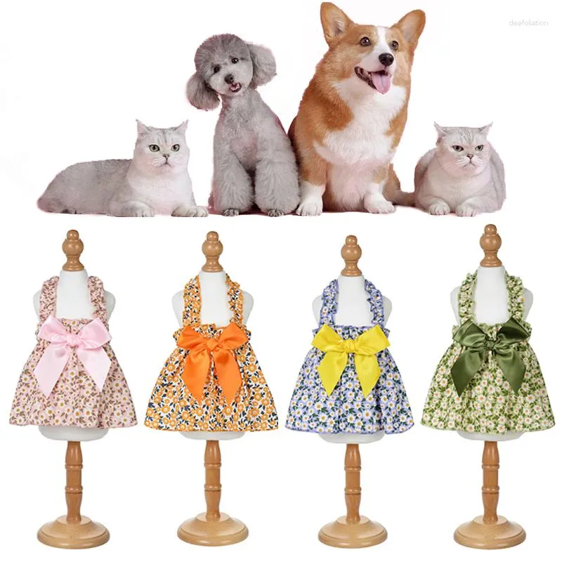Hundklädklänning sommarblommig fluga tunt husdjur liten neddy katt sling prinsessa kjolkläder tillbehör