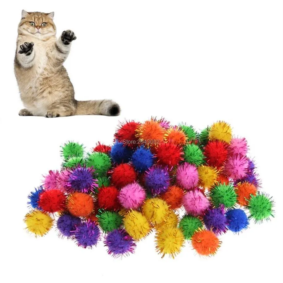 Cat Toys 100pcs Lot Kolorowe mini błyszczące brokatowe kulki błyskawiczne małe pomy pomy do zabawek1229s