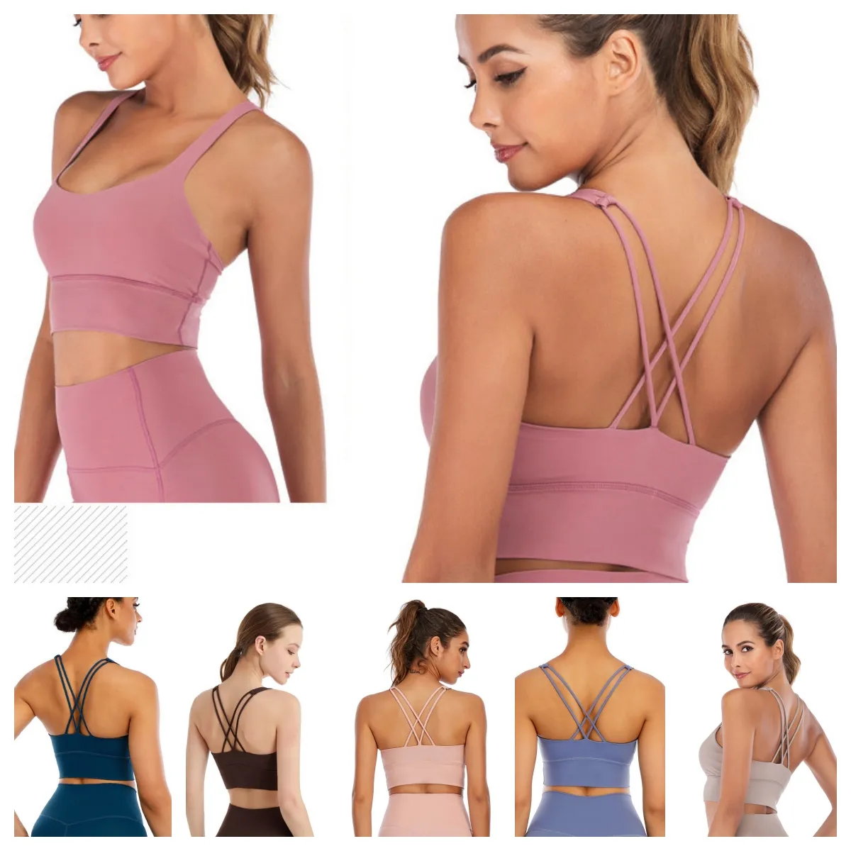 Nouvelle mode vêtements de yoga couleur unie femmes filles soutien-gorge de sport à bretelles sexy dos croisé soutien-gorge de yoga avec bonnets amovibles