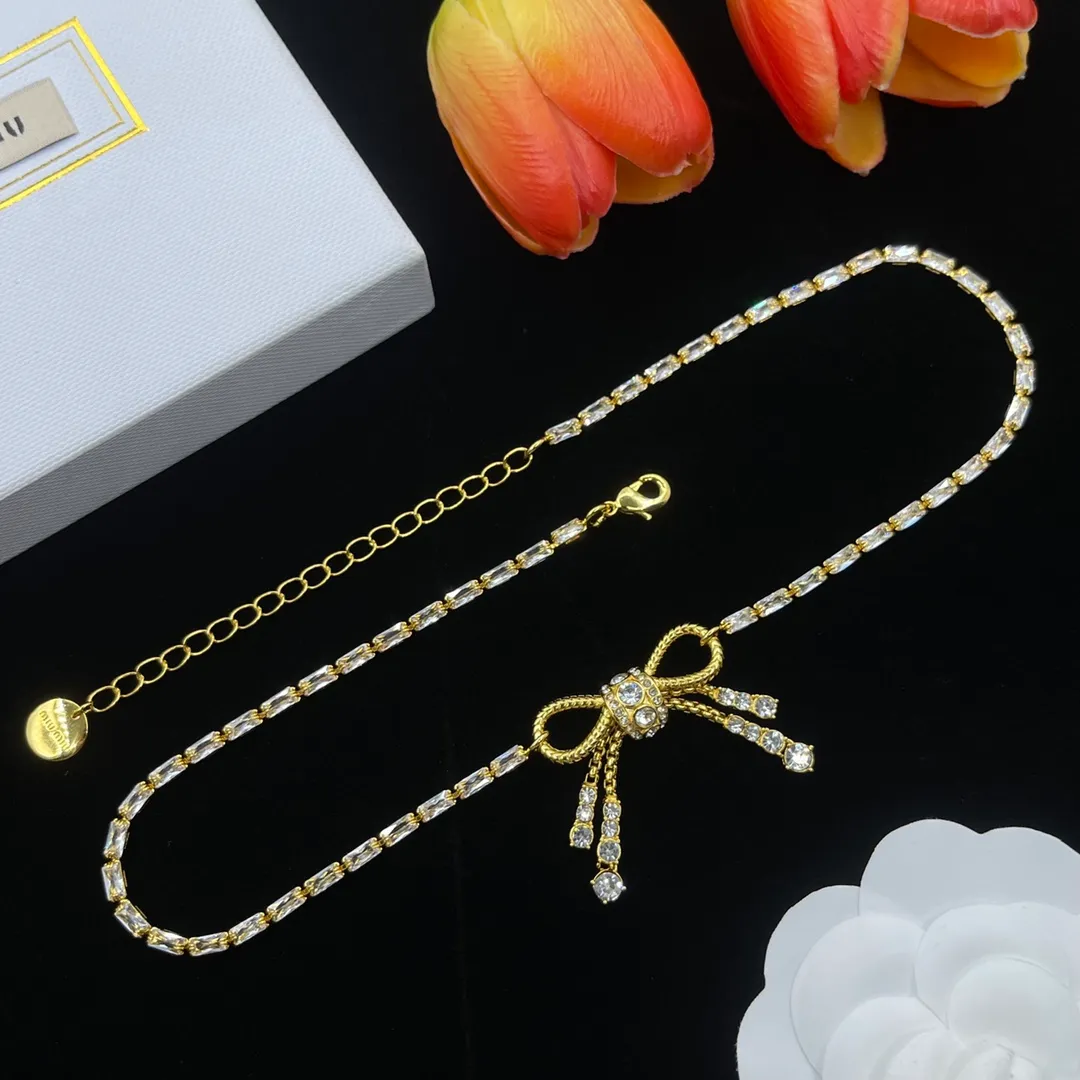 Wholesale M IU Diamond Inlaid Jewel Bow Necklace Spot Real Shot