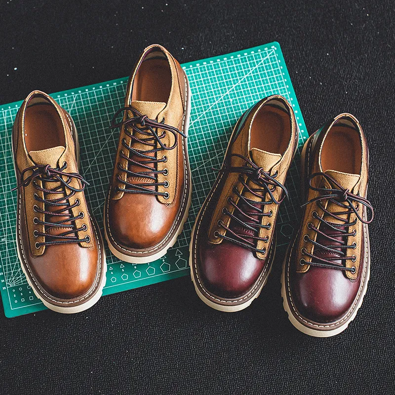 Britse stijl herenwerkschoenen Amerikaanse casual schoenen met dikke zolen Heren lederen trendy schoenen Retro-stijl laarzen voor jongens Feestschoenen