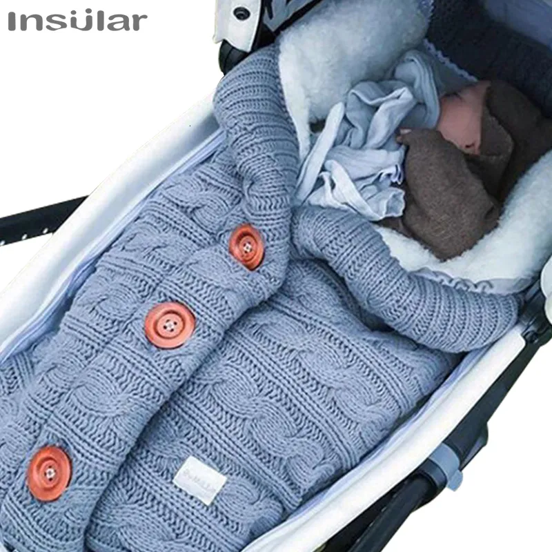 Sleeping Bags Warm Baby Bag Envelope Winter Kid Sleepsack Footmuff Stroller Knitted Sleep Sack born Knit Wool Swaddling Blanket 230914