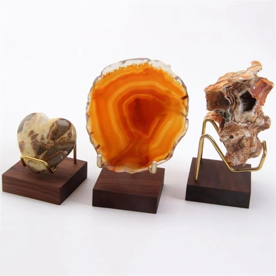 Hooks & Rails Metal Arm Wooden Base Display Stand Easel For Gemstone Mineral Home Decor Minerals Fossils Rocks Geode Stands320Q