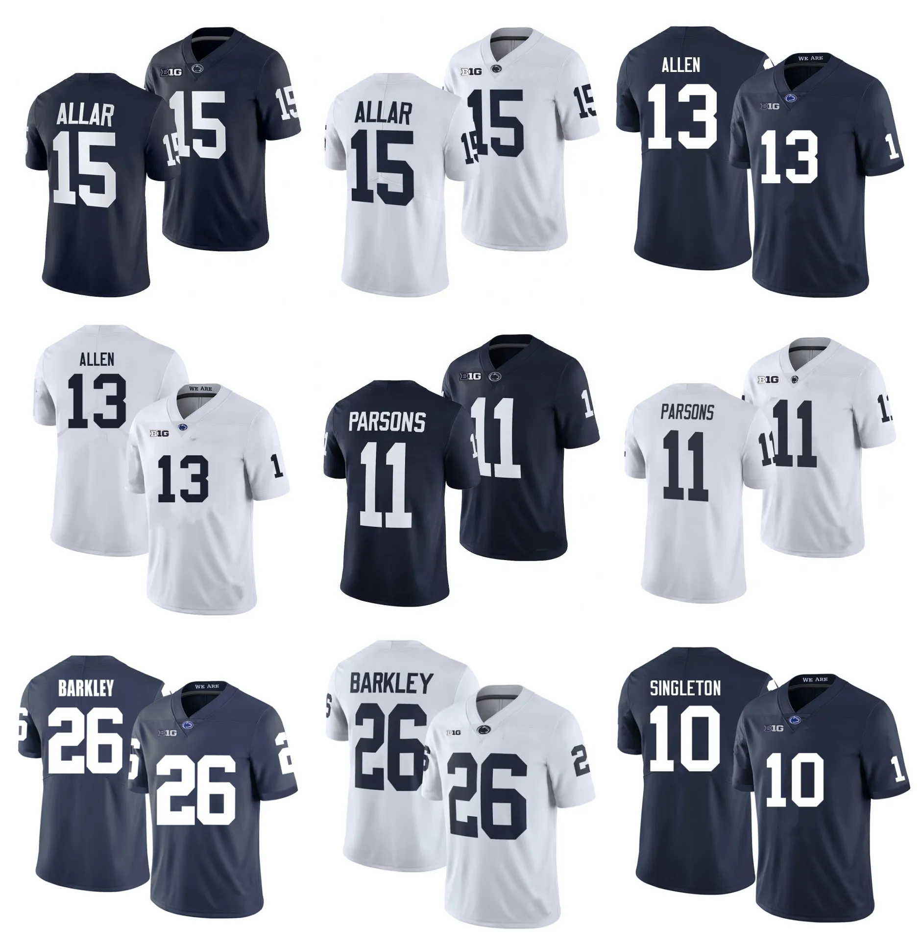 PSU Penn Eyaleti Nittany Futbol Forması NCAA Koleji 11 Micah Parsons 26 Saquon Barkley 10 Nicholas Singleton 15 Drew Allar 13 Kaytron Allen Mavi Beyaz Boyut S-XXXL