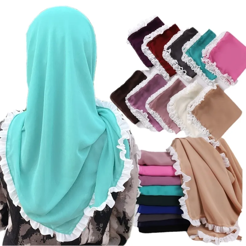 Foulards Couleur unie Femmes Square Foulard en mousseline de soie Hijabs Musulman Islamique Head Wrap Turban Châle Visage Voile 115cm115cm 230914