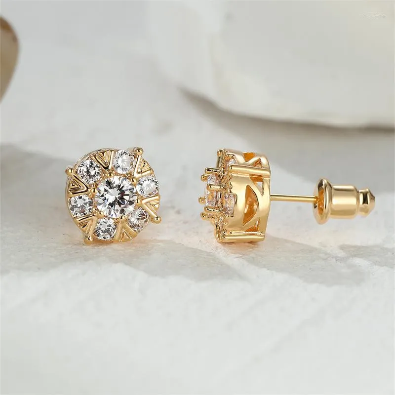 Stud Earrings Luxury Female Crystal White Stone Round For Women Gold Silver Color Zircon Wedding Ear Studs Vintage Party Jewelry