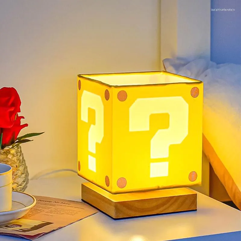 Luci notturne LED Punto interrogativo Lampada da tavolo in tessuto di legno USB Oscuramento Regalo di compleanno per bambini Natale