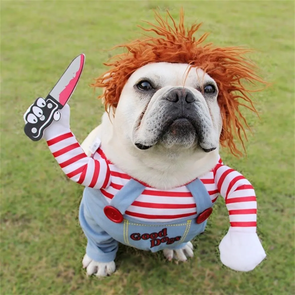 Halloween hunddräkter roliga husdjurskläder justerbar hund cosplay kostym sätter nyhetskläder för medelstora stora hundar bulldog mops t2240J