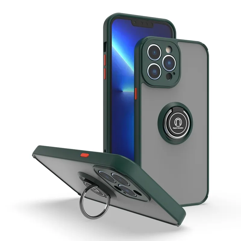 Slim semi-transparente fosco anel magnético kickstand caso para iphone 15 pro max 14 13 12 11 xr xs x 8 7 plus translúcido capa de telefone traseiro