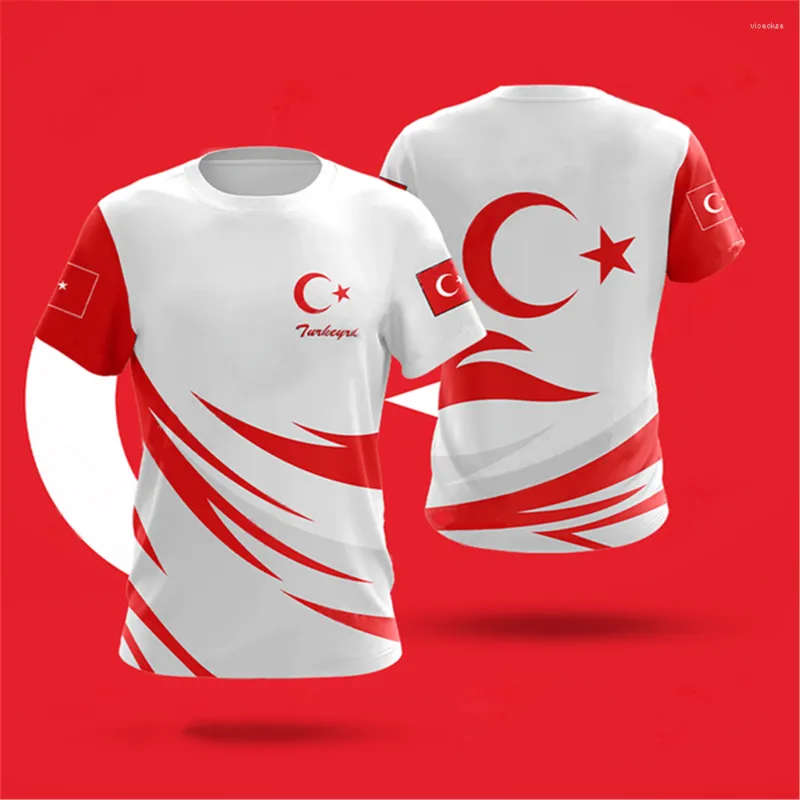 T-shirts pour hommes 2023 été Rkiye T-shirt à manches courtes chemise imprimée avec drapeau de la turquie col rond grands vêtements
