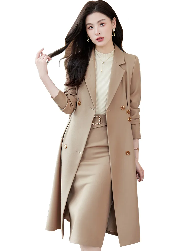 Two Piece Dress Black Apricot Coffee Office Ladies Formal Skirt Suit Women Female Long Sleeve Set for Autumn Winter Business Work Wear 230914