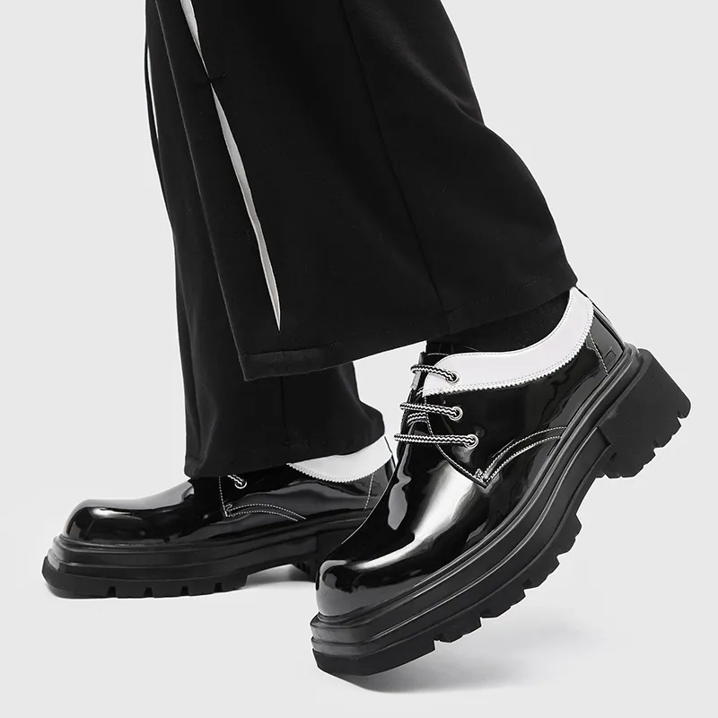 Men s Black Genuine Leather Square Toe Party Dress Shoes Thick Sole Casual Boots