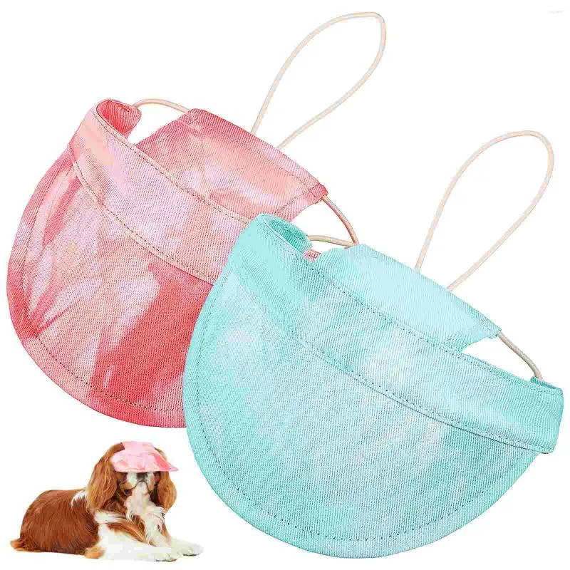 Vêtements de chien 2pcs Pat Summer Chapeau d'animal de compagnie Tie-Dye Visière de sangle de cou réglable avec trous d'oreille pour le sport de voyage