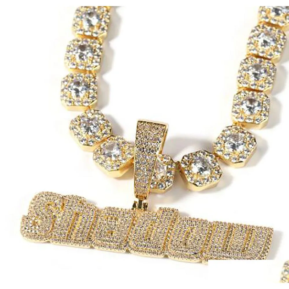 Nome personalizado a-z regar letras pingente colar para homens mulheres presentes gelado zircônia cúbica hip hop jóias entrega direta
