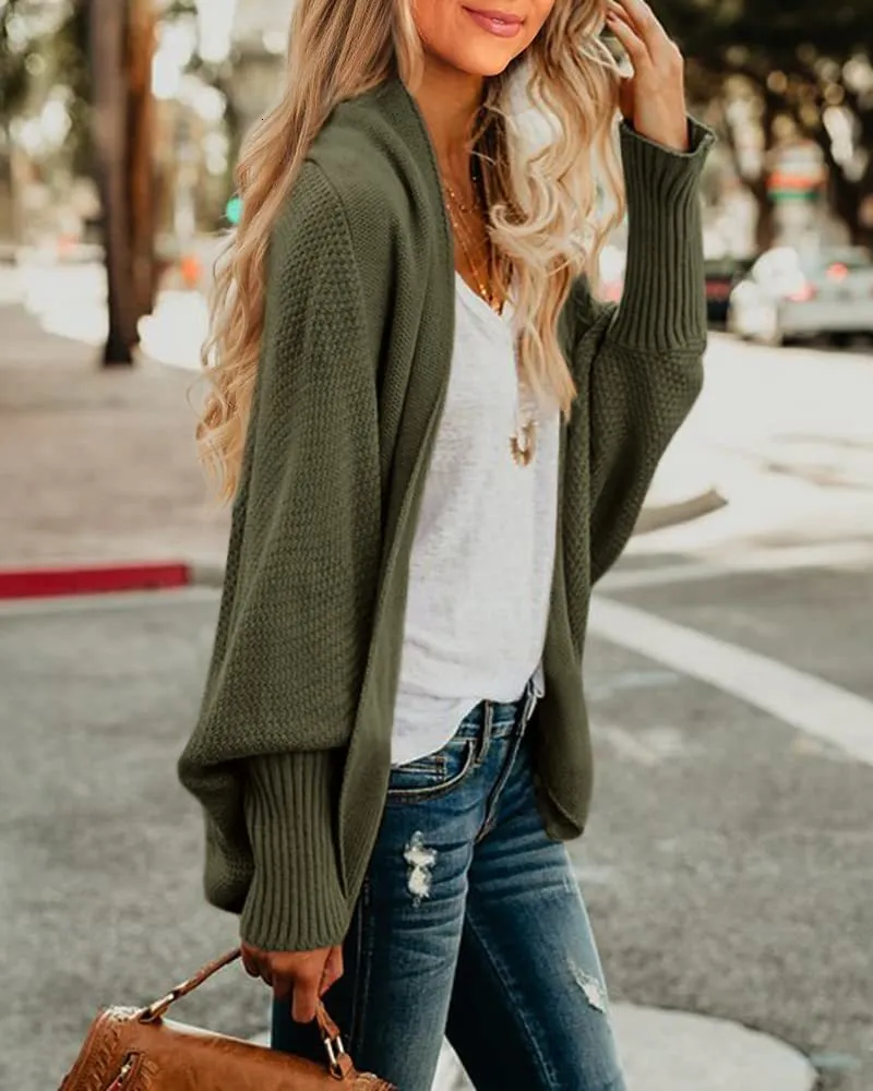 Women's Knits Tee's Kimono Batwing Cable Knitted Slouchy Oversized Wrap Cardigan Sweater 230914