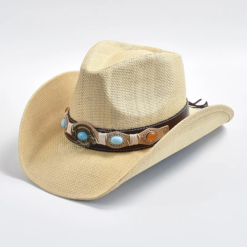ورقة جديدة قبعة رعاة البقر الغربية للرجال نساء الصيف شاطئ شمس القبعات رعاة البقر الجاز قبعة Sombrero Hombre