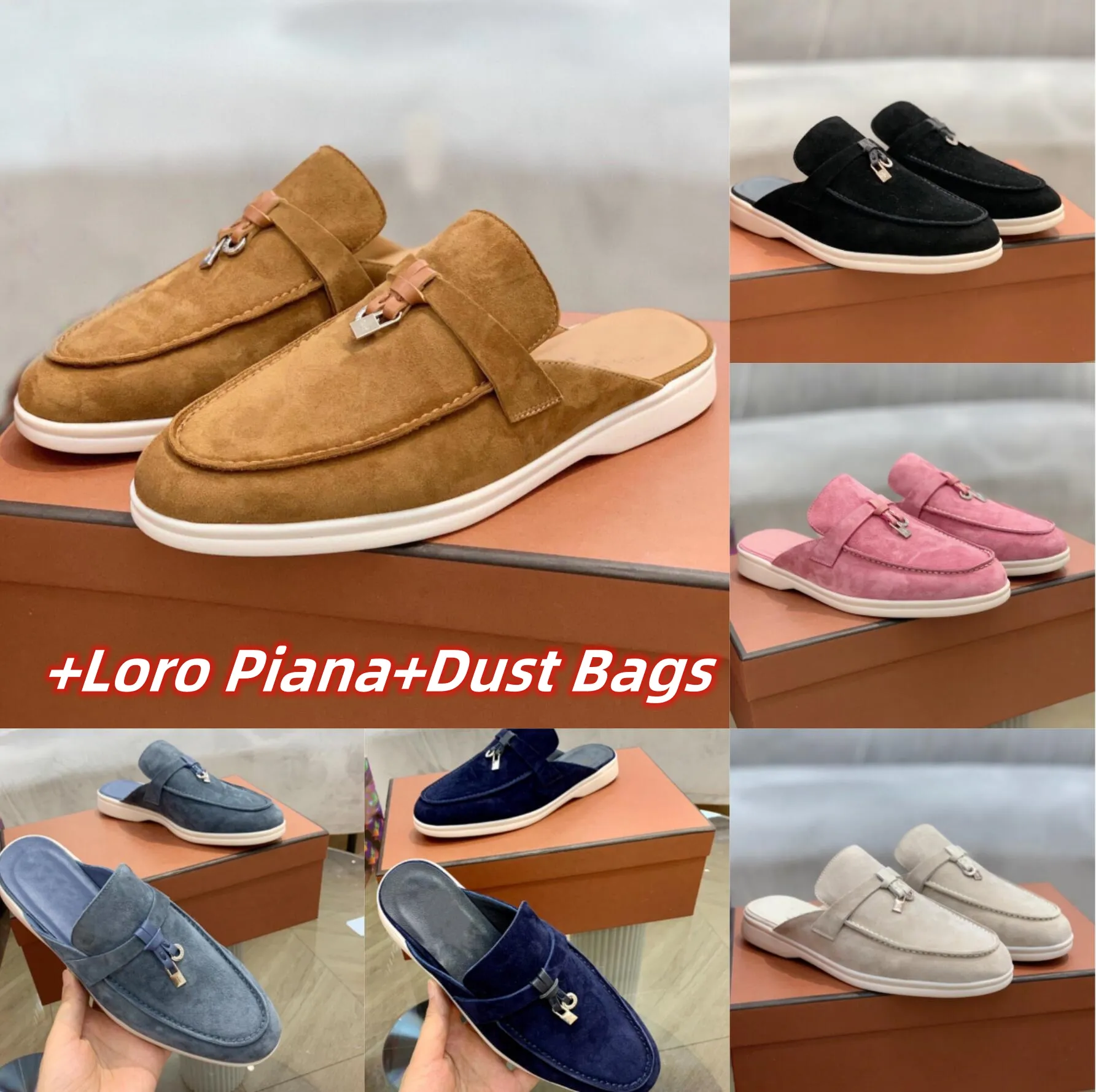 Mocassins noirs Loro chaussures pour femmes pantoufles en daim cuir plat 2023 concepteur de luxe décontracté serrure gland marque de mode chaussures d'amoureux de marche