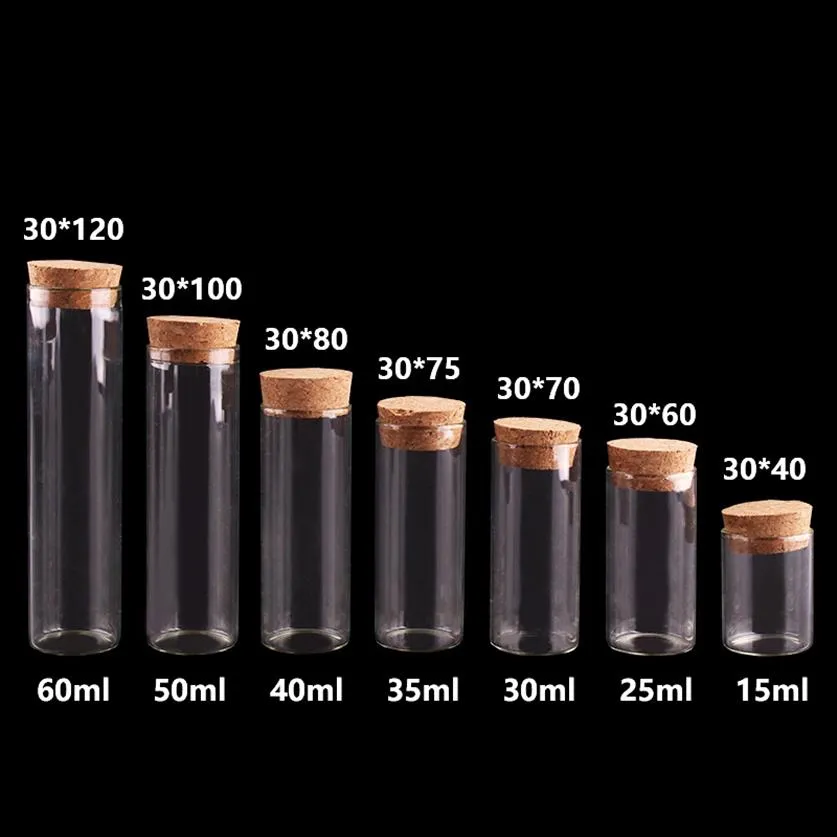 15 ml 25 ml 30 ml 35 ml 40 ml 50 ml 60 ml Provetta piccola con tappo in sughero Bottiglie Barattoli Fiale Fai da te 24 pezzi T200506354w