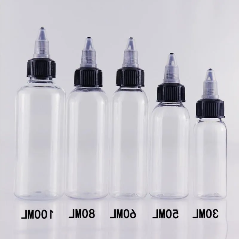E-Zigaretten-Tropfflaschen aus Kunststoff mit Twist-Off-Kappen, 30 ml, 50 ml, 60 ml, 100 ml, 120 ml, Stiftform, Einhorn-Flasche, leere Haustierflaschen für E-Liquid Mtscn