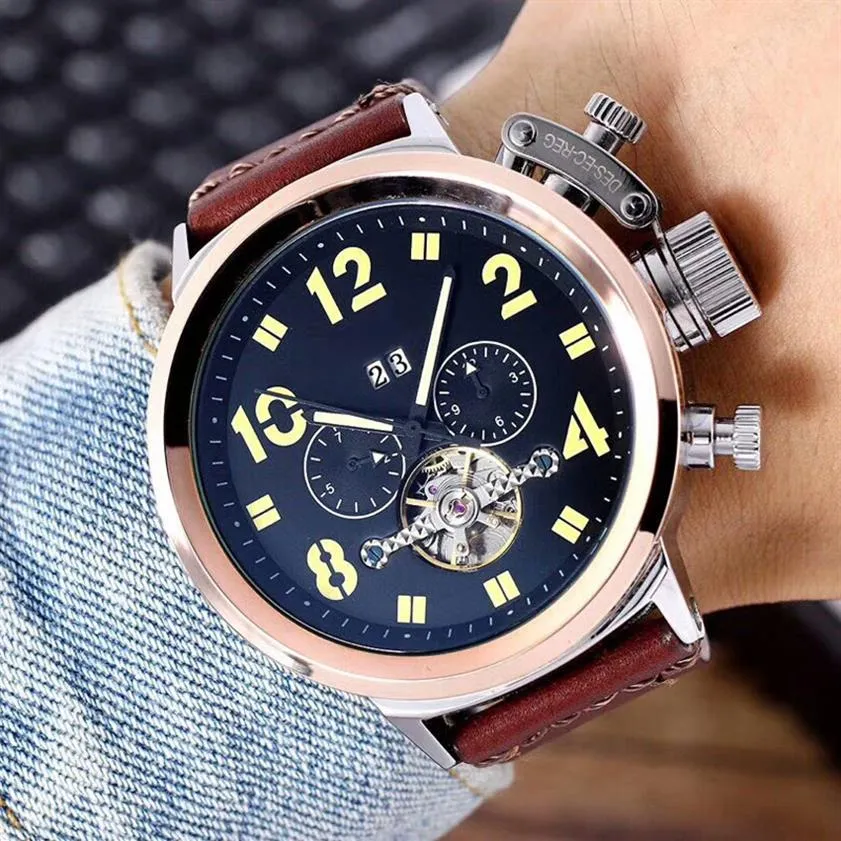 Najlepsze marka Business Watches Mechanical Automatic Ruch Oryginalny skórzany pasek 48 mm Big Dial Fashion Watch For Men Christmas 2100