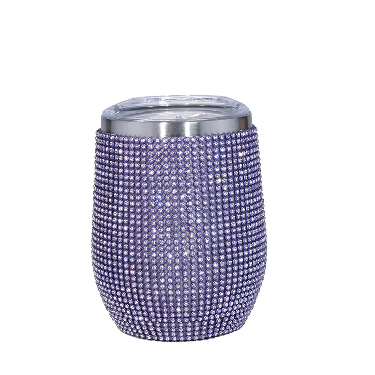 12 oz Bling Tumbler with Rhinestone Diamond Wine Tumbler Glasses Stainless Steel Insulated Cup with Straw Glitter Vacuum Thermal