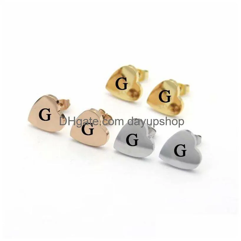 G Gold Heart Earring Women Rose Stud Couple Flannel Bag Stainless Steel 10Mm Piercing Body Jewelry Gifts For Woman Accessories Drop Delivery