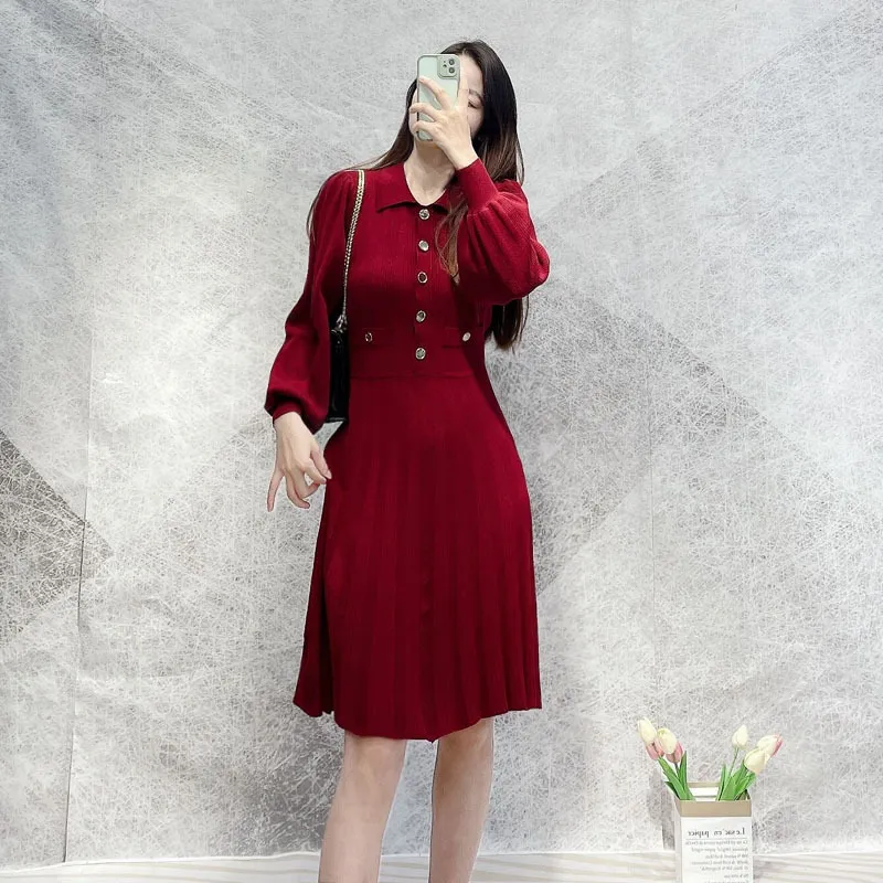 Sandro Style Red Knitted Pleated Dress | DHgate Sandro Style Red Knitted Pleated Dress | DHgate