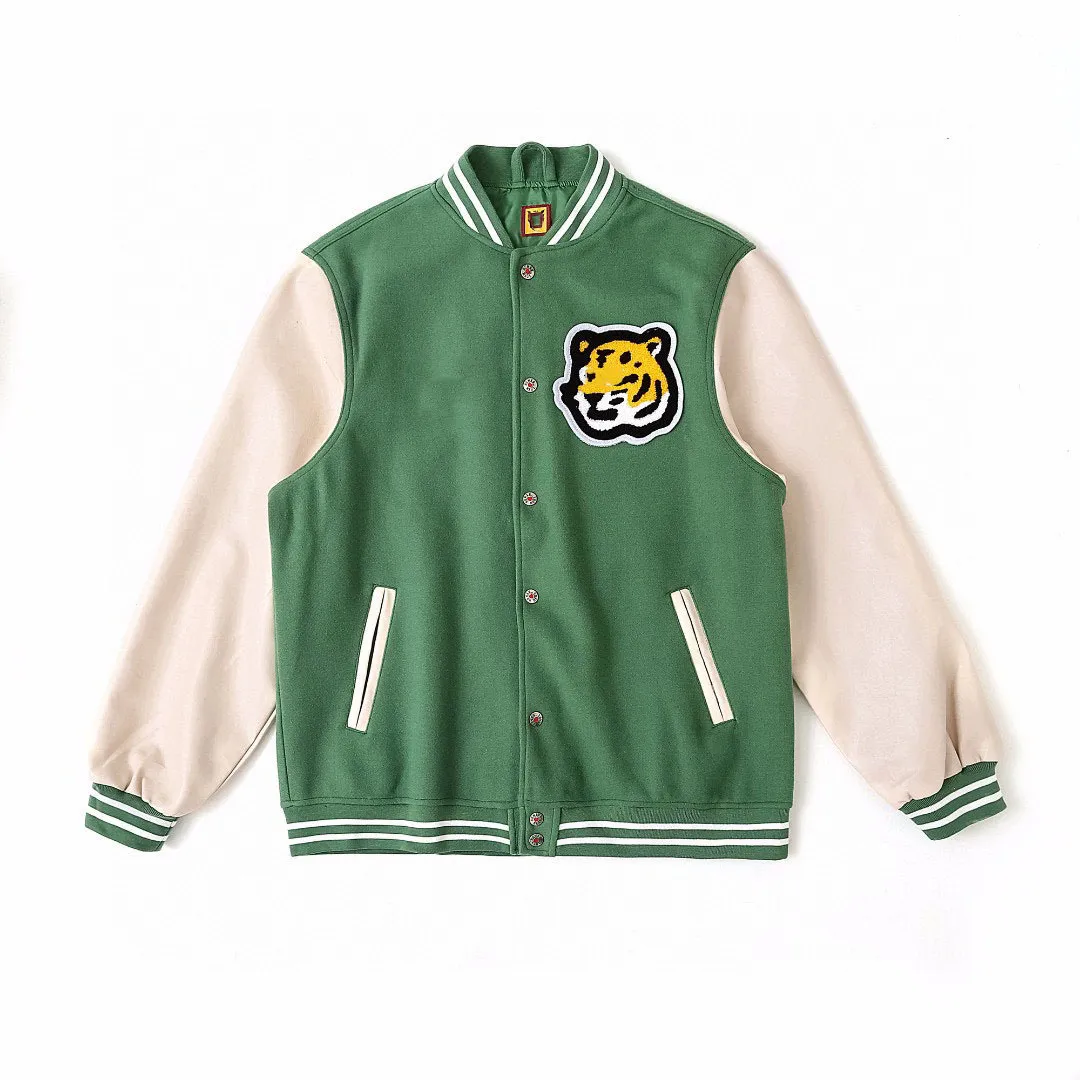 Jacket Humans--made woolen leather towel embroidered patch tiger head classic couple baseball uniform green