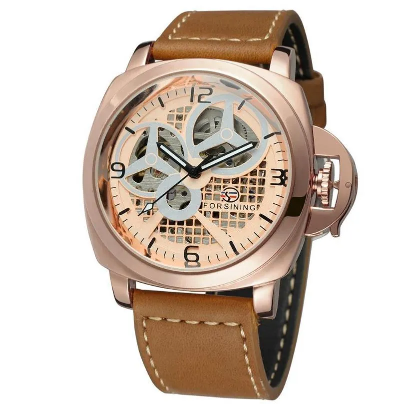 2021 Style de mode Treillis de loisirs Cadran creux Montres entièrement automatiques Boucle Simple Eye Square Protection en cuir imitation Mecha161j