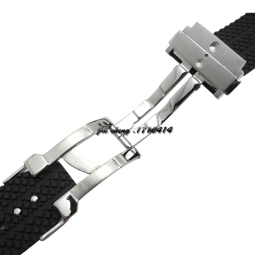 Jawoder Watchband 24mm 25mm män Kvinnor Rostfritt stål Buckle CLACP Black Diving Silicone Rubber Watch Band Rand för Big Bang243E