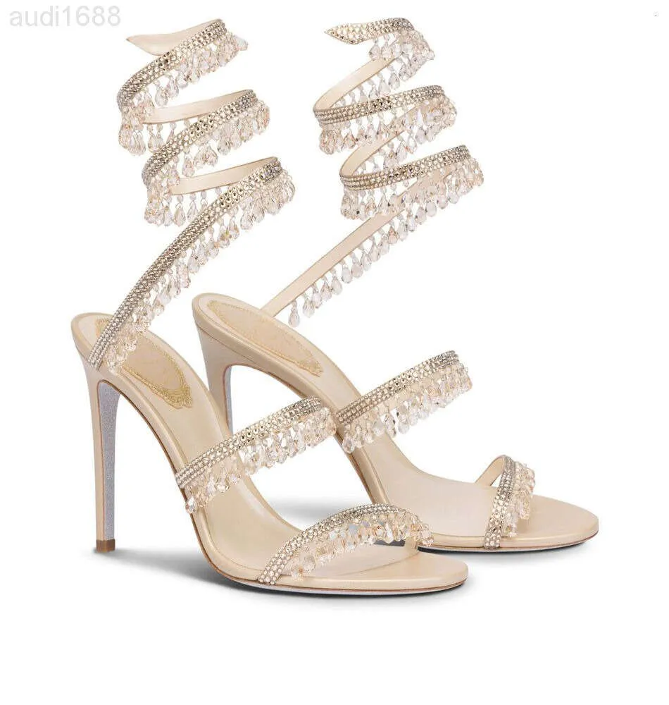 Sandals R Caovilla wedding dress sandal women high heels shoes Romantic lady CHANDELIER nude Stiletto jewelry sandalies ankle strapG