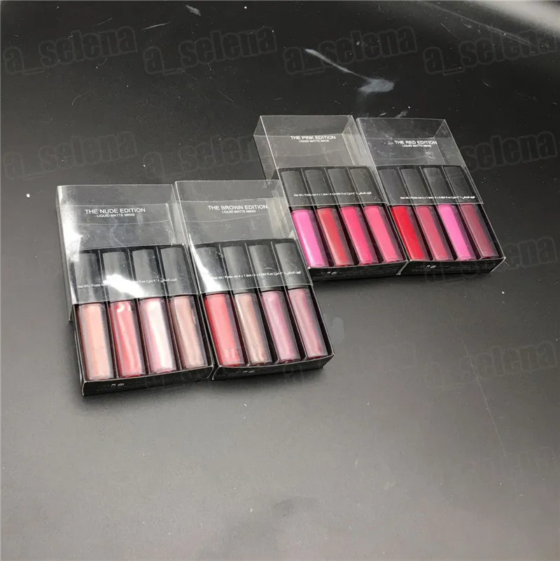 Märke mini läppglans matt läppglans röd rosa brun naken flytande läppstift 4 färger 1,9 ml*st