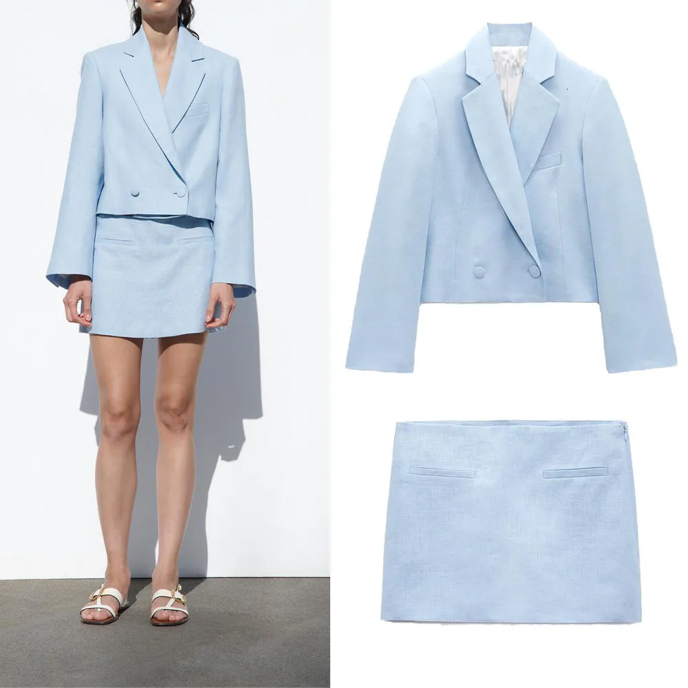 Two Piece Dress Fashion Temperament Women's Linen Short Casual Blazer Culottes Set 230914